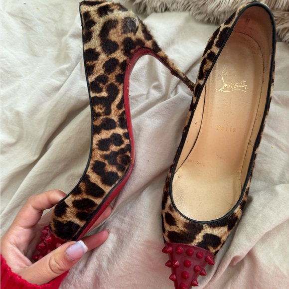 Fuzzy Cheetah Red Studs Christian Louboutin Heels